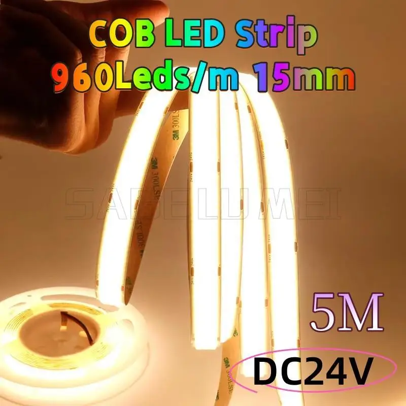 DC24V 960Leds/M Three Lines Cob Led Strip 15mm Large Area Luminescence High Brightness Smart Home Light 25W/M Home Bedroom Party
DC24V 960Leds/M Three Lines Cob Led Strip 15mm Large Area Luminescence High Brightness Smart Home Light 25W/M Home Bedroom Party