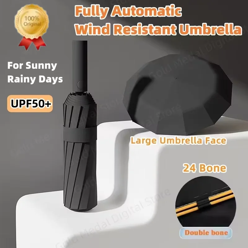 24 Bone Fully Automatic Folding Umbrella Double Bone SPF 50 UV Protection Rain Resistance Strong Wind Resitance Umbrella
24 Bone Fully Automatic Folding Umbrella Double Bone SPF 50 UV Protection Rain Resistance Strong Wind Resitance Umbrella
