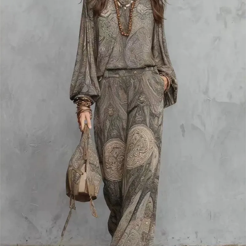 Boho Paisley Print Two-Piece Set for Women Sexy V-Neck Long Sleeve Blouse Top Wide Leg Pants Summer Casual Loose Suit Female Set
Boho Paisley Print Two-Piece Set for Women Sexy V-Neck Long Sleeve Blouse Top Wide Leg Pants Summer Casual Loose Suit Female Set