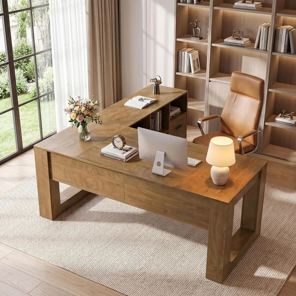 63 L-Shaped Wood Desk with Rolling File Cabinet, 2-Piece Farmhouse Home Office Set for Storage and Work
63 L-Shaped Wood Desk with Rolling File Cabinet, 2-Piece Farmhouse Home Office Set for Storage and Work