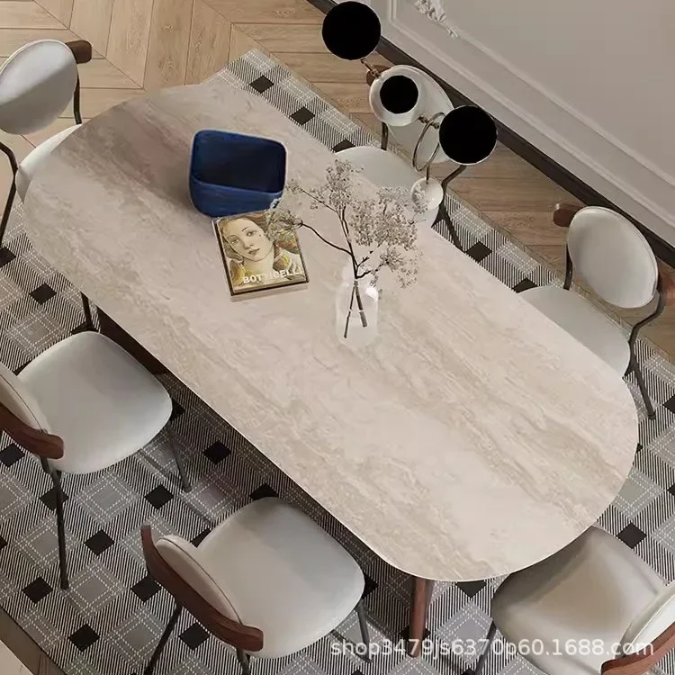 TAO French medieval household oval solid wood retro travertine rock slab dining table and chair combination dining table
TAO French medieval household oval solid wood retro travertine rock slab dining table and chair combination dining table