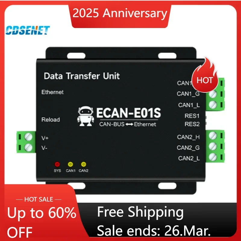 CAN To Ethernet Protocol Converter CDSENET ECAN-E01S CAN 2.0 Relay 2 Way CAN BUS TCP UDP 8-28V RJ45 Heartbeat Registration
CAN To Ethernet Protocol Converter CDSENET ECAN-E01S CAN 2.0 Relay 2 Way CAN BUS TCP UDP 8-28V RJ45 Heartbeat Registration