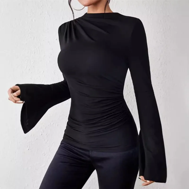 New Fashion Autumn Versatile Stand Collar Flared Sleeve Pleated T-shirt for Women's Clothing Temperament Female Casual Slim Top
New Fashion Autumn Versatile Stand Collar Flared Sleeve Pleated T-shirt for Women's Clothing Temperament Female Casual Slim Top