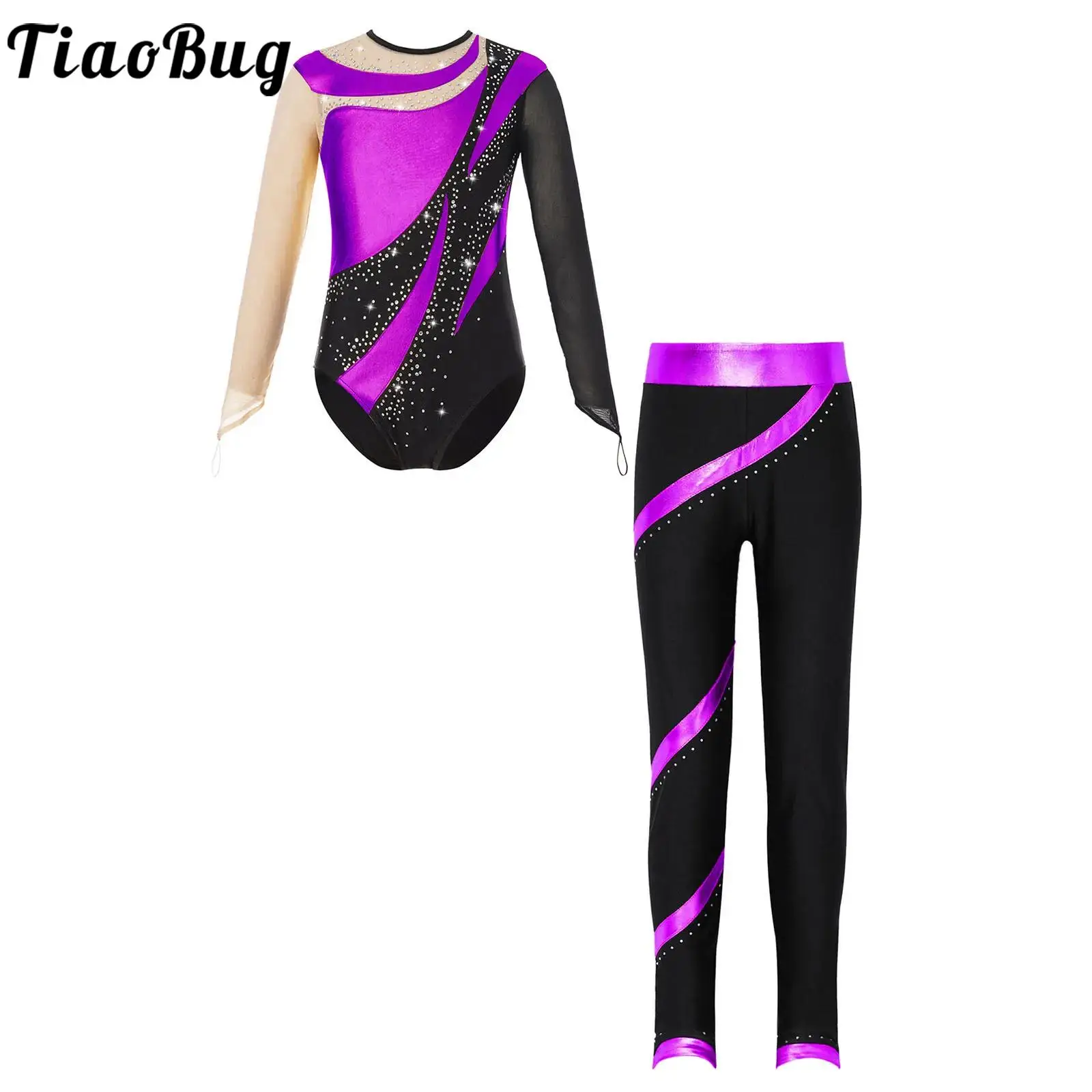 Kids Girls Ballet Dance Gymnastics Leotard Sets Long Sleeve Rhinestone Bodysuit with Pants for Figure Skating Stage Performance
Kids Girls Ballet Dance Gymnastics Leotard Sets Long Sleeve Rhinestone Bodysuit with Pants for Figure Skating Stage Performance