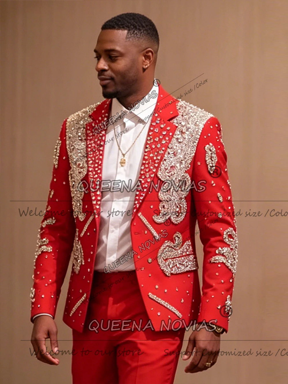 Sparkly Crystals Beading Suit Men For Wedding Single Breasted Jacket Pants 2 Pieces Groom Tuxedos Customized Male Party Outfits
Sparkly Crystals Beading Suit Men For Wedding Single Breasted Jacket Pants 2 Pieces Groom Tuxedos Customized Male Party Outfits