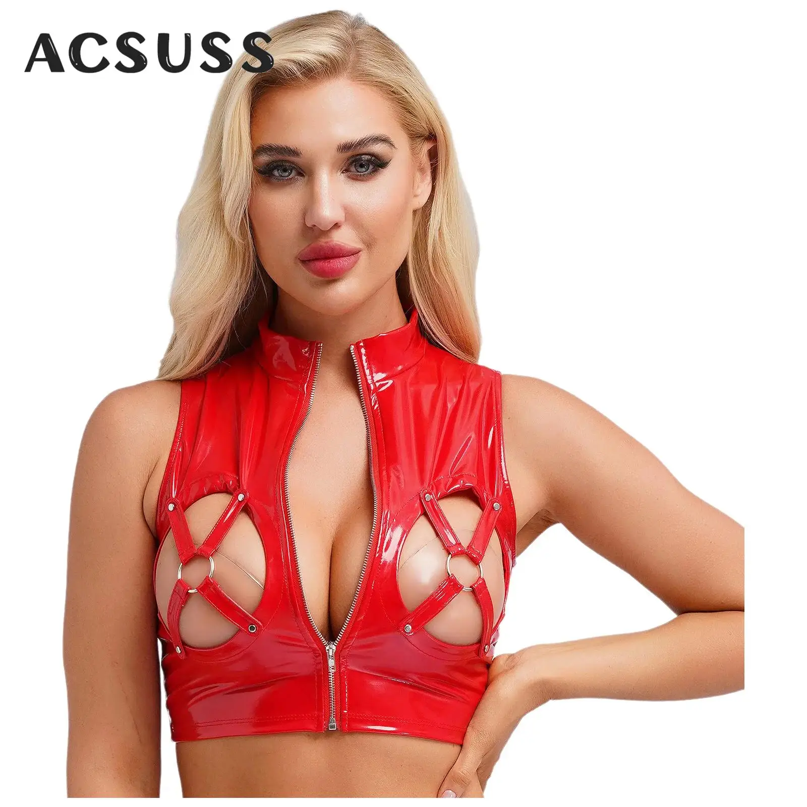 Women Patent Leather Tank Top Latex Sleeveless Hollow Out Zip Vest Crop Top Sexy Lingerie Night Club Wear for Rave Dance Party
Women Patent Leather Tank Top Latex Sleeveless Hollow Out Zip Vest Crop Top Sexy Lingerie Night Club Wear for Rave Dance Party