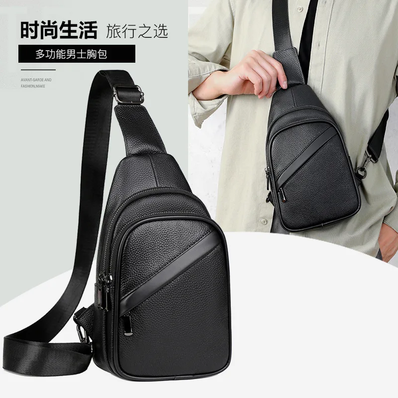 Men's single-shoulder chest bag, casual top layer cowhide large-capacity waterproof crossbody chest bag
Men's single-shoulder chest bag, casual top layer cowhide large-capacity waterproof crossbody chest bag