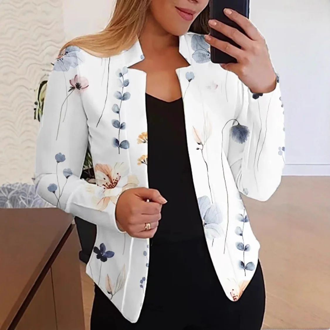 Ele Long Sve Printed Jaet Stand Collar Thi Polyester Women's Autumn Faion Small Suit for Ladies
Ele Long Sve Printed Jaet Stand Collar Thi Polyester Women's Autumn Faion Small Suit for Ladies