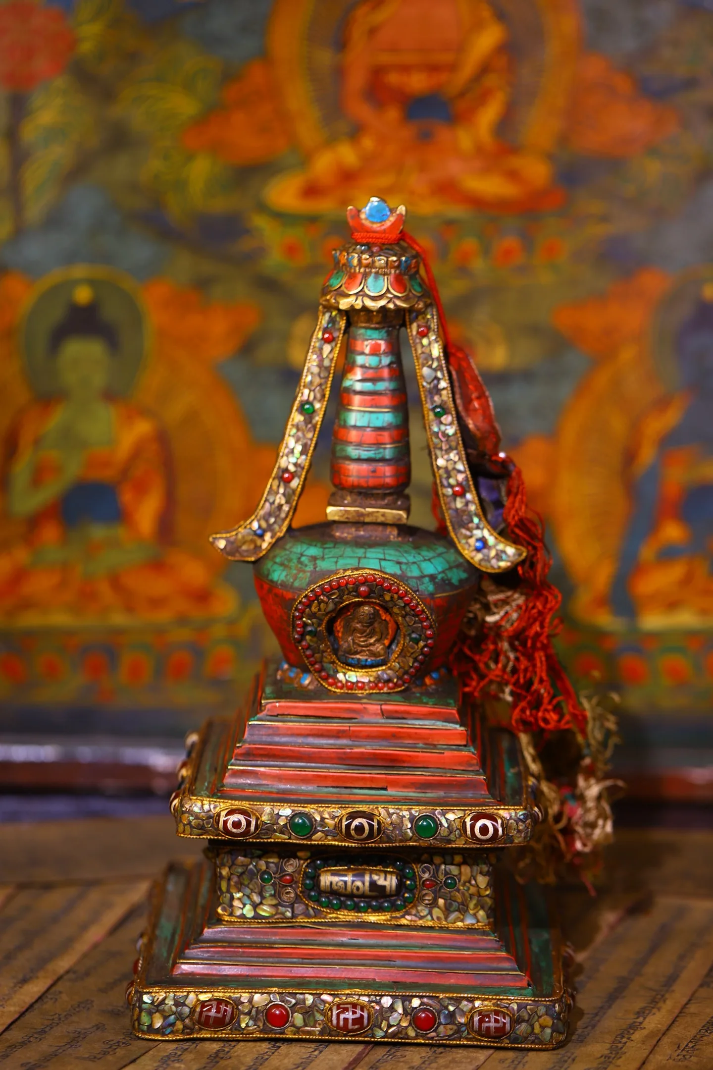 11"Tibetan Temple Collection Old Bronze Painted Mosaic Gem gZi Beads Turquoise Shell Shakyamuni Buddha Pagoda Stupa Worship Hall
11"Tibetan Temple Collection Old Bronze Painted Mosaic Gem gZi Beads Turquoise Shell Shakyamuni Buddha Pagoda Stupa Worship Hall