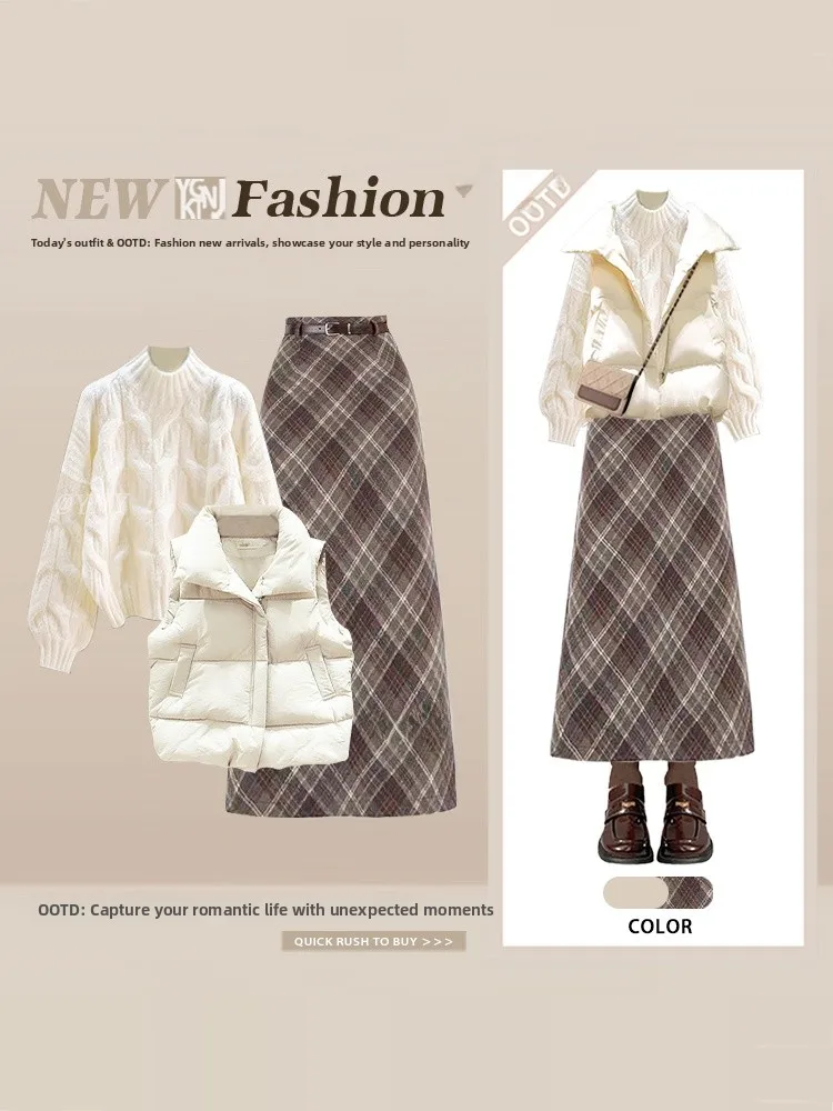 Winter Vintage Cotton Vest Top Women's Knitted High Collar Sweater Plaid Skirt Three-piece Set Design Sense Fashion Ense...
Winter Vintage Cotton Vest Top Women's Knitted High Collar Sweater Plaid Skirt Three-piece Set Design Sense Fashion Ense...