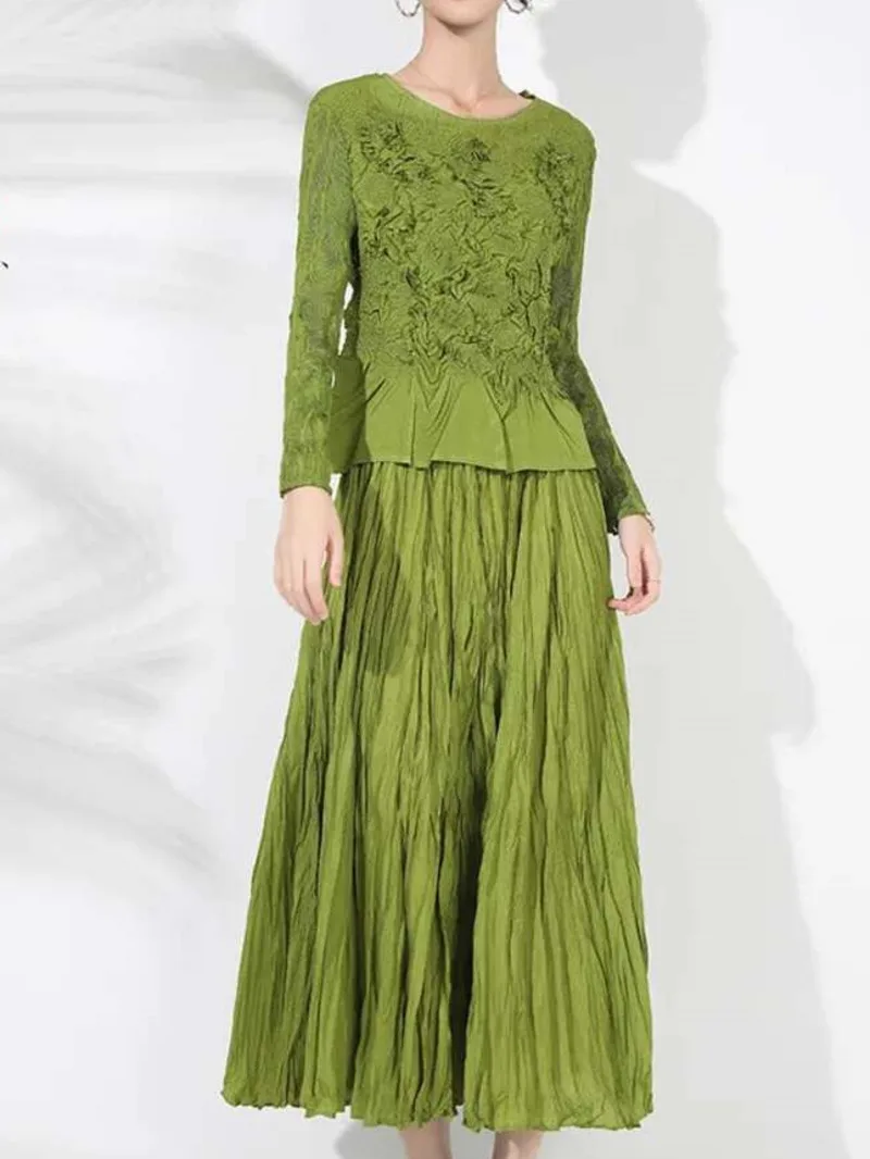 End Pleated High Set Solid Color Embroidered Long Sleeves Shirts With Fold Skirts Female Chic Sets 2024 New 28RF4
End Pleated High Set Solid Color Embroidered Long Sleeves Shirts With Fold Skirts Female Chic Sets 2024 New 28RF4