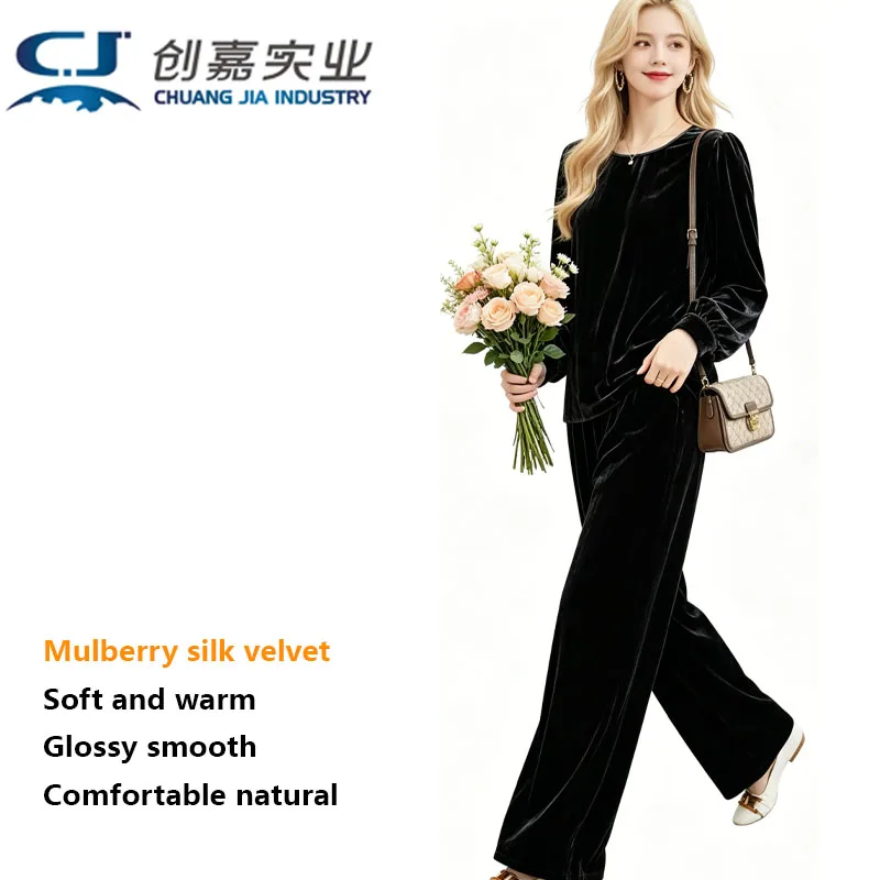100% Silk Velvet Women's Suit Long Sleeve Round Neck T-shirt with Long Pants 2 Pieces Spring and Autumn Soft Smooth Comfortable
100% Silk Velvet Women's Suit Long Sleeve Round Neck T-shirt with Long Pants 2 Pieces Spring and Autumn Soft Smooth Comfortable