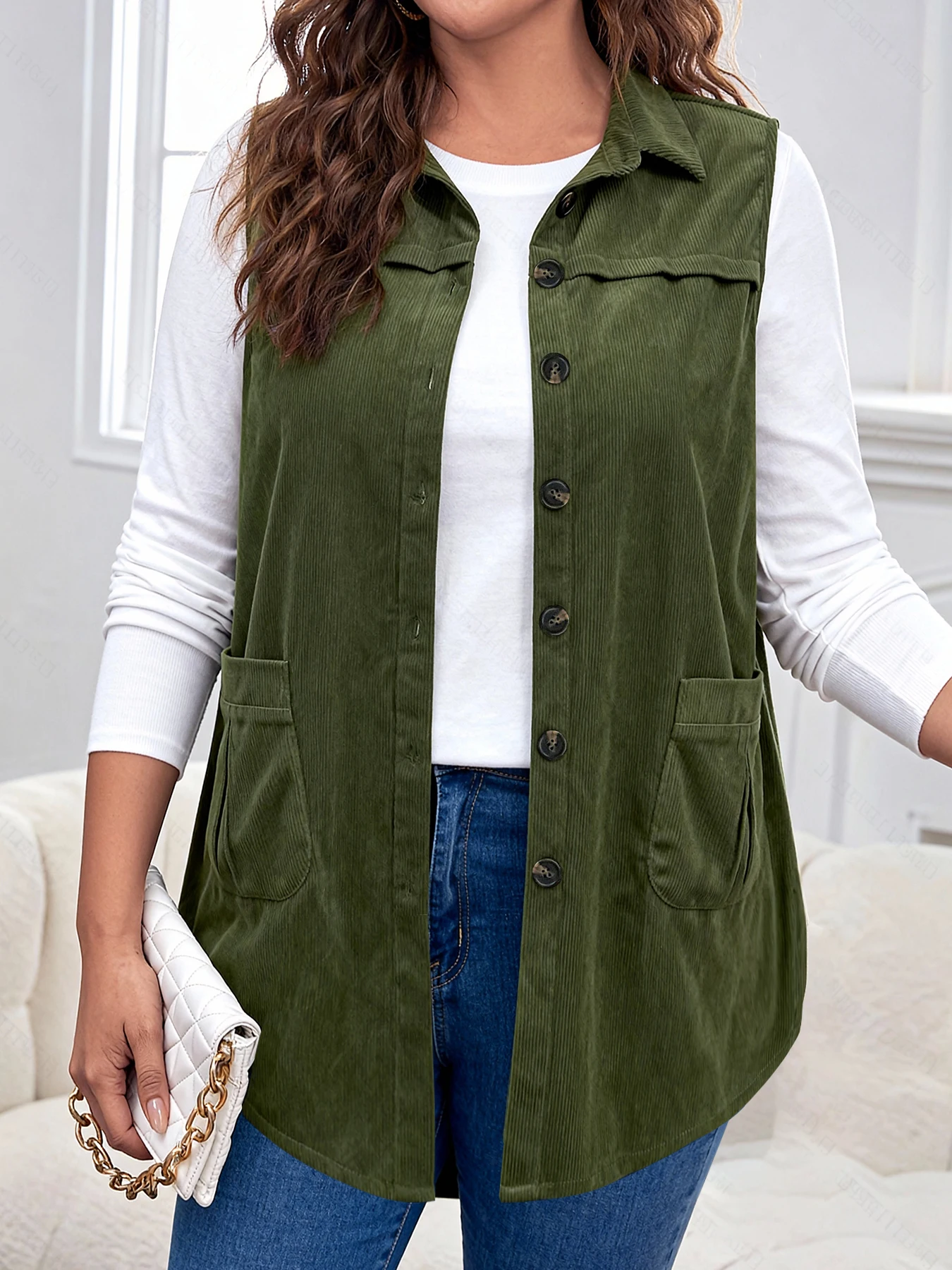 Plus Size Corduroy Lapel Sleeveless Vest Button Down Double Pockets Long Waistcoat For Women
Plus Size Corduroy Lapel Sleeveless Vest Button Down Double Pockets Long Waistcoat For Women