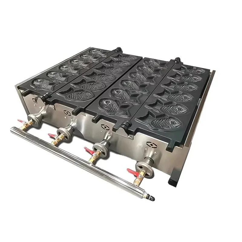 Двойная газовая вафельница Тайяки, машина для выпечки вафель в форме рыбы/корейская машина для приготовления рыбного торта из нержавеющей стали
Двойная газовая вафельница Тайяки, машина для выпечки вафель в форме рыбы/корейская машина для приготовления рыбного торта из нержавеющей стали