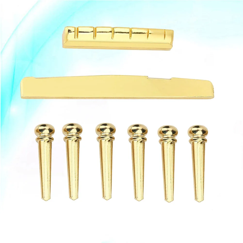 6pcs Brass Bridge Saddle Nut For 6 String Folk Guitar Golden Durable Upgrade Kit Enhanced Sound Projection Instrument Parts