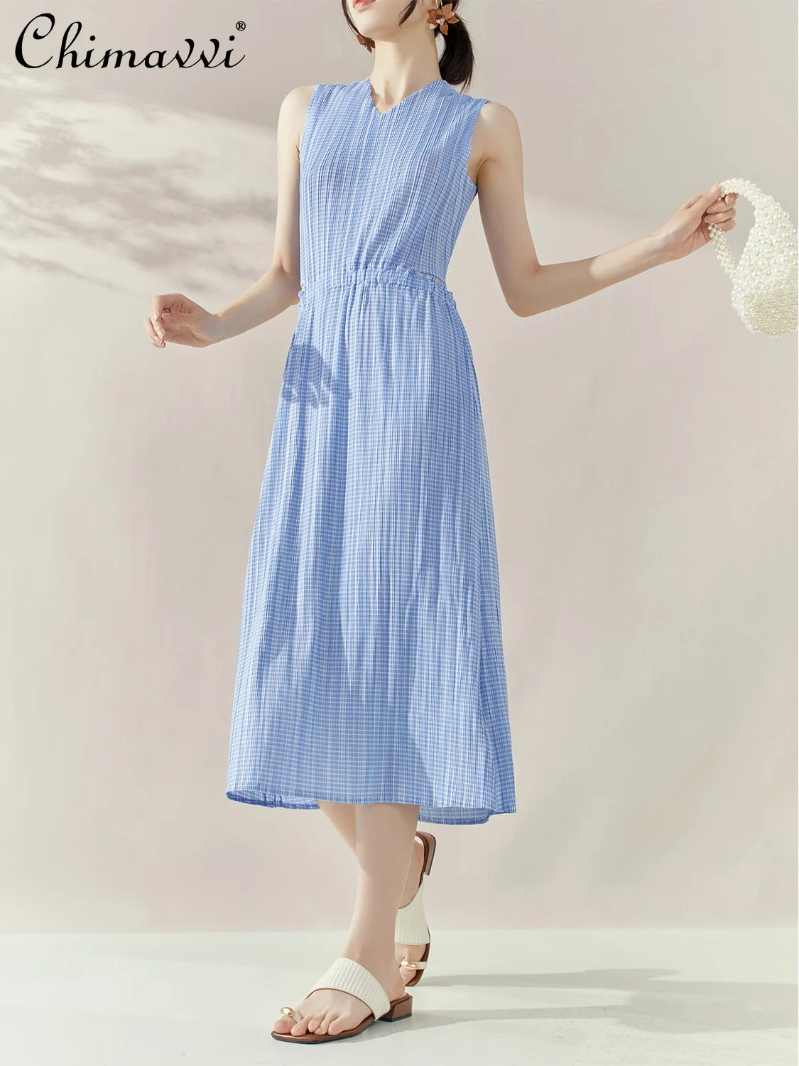 French Elegant Temperament Summer Dresses V-neck Sleeveless Hollow Backless High Waist Slim A-line Plaid Casual Long Dress Women
French Elegant Temperament Summer Dresses V-neck Sleeveless Hollow Backless High Waist Slim A-line Plaid Casual Long Dress Women