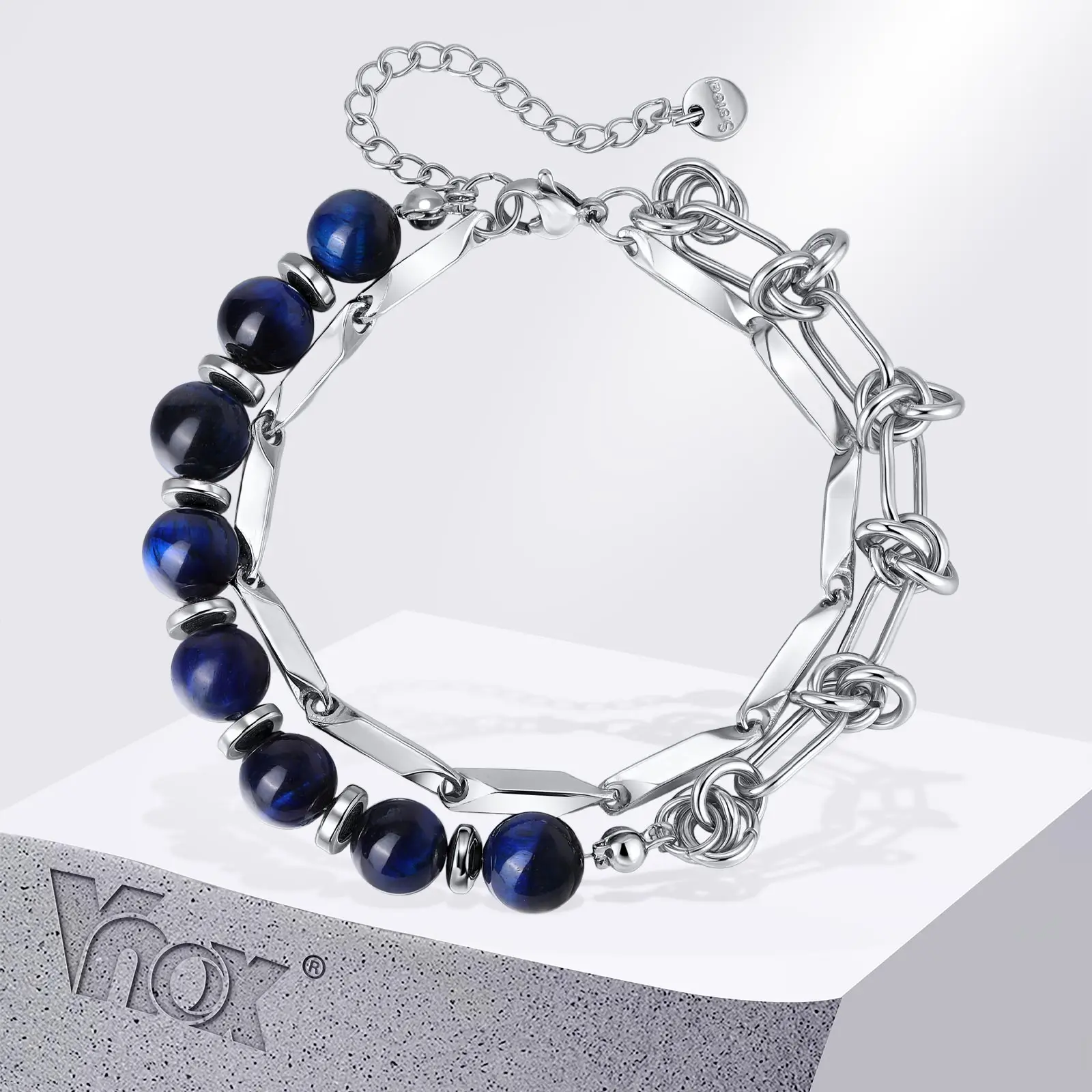 Vnox Men's Stainless Steel Double Layer Blue Tiger Eye Bracelet, Hip Hop Beads Adjustable Chain Wristband, Cool Fashion Jewelry
Vnox Men's Stainless Steel Double Layer Blue Tiger Eye Bracelet, Hip Hop Beads Adjustable Chain Wristband, Cool Fashion Jewelry