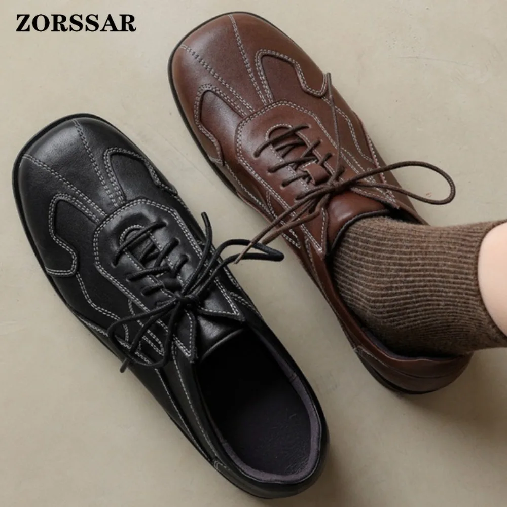 2026 New Black Leather Flat Sneakers Women Lace Up Contrast Stitch Detail Soft Sole Comfortable Breathable Daily Wear Shoes
2026 New Black Leather Flat Sneakers Women Lace Up Contrast Stitch Detail Soft Sole Comfortable Breathable Daily Wear Shoes