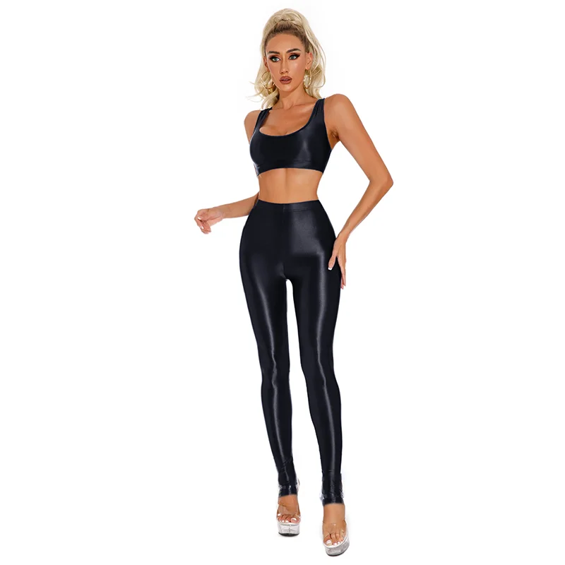 Women's Oil Shiny Tight Yoga Vest Elastic High Waist Leggings Suits Shaping Sport Workout Stirrup Pants Glossy Lingerie Outfit
Women's Oil Shiny Tight Yoga Vest Elastic High Waist Leggings Suits Shaping Sport Workout Stirrup Pants Glossy Lingerie Outfit