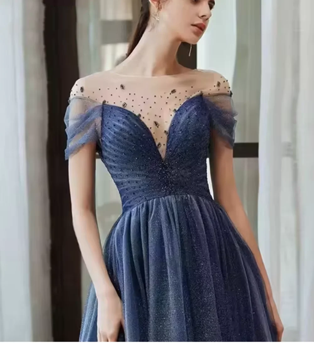 Classic Blue Evening Dress For Women Sexy O-Neck Beading Long Prom Dress Formal Wedding Birthday Party Dress Customized
Classic Blue Evening Dress For Women Sexy O-Neck Beading Long Prom Dress Formal Wedding Birthday Party Dress Customized