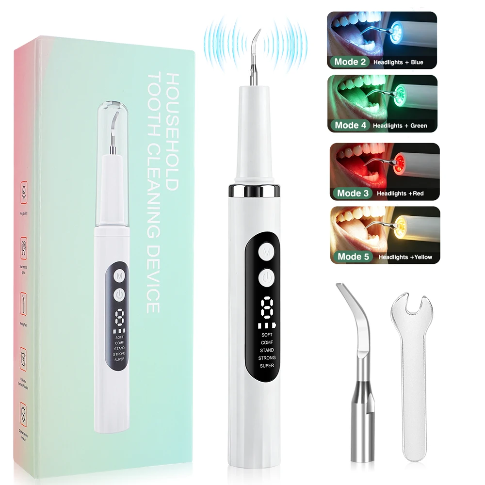 Ultrasonic Dental Scaler Household Electric Tooth Cleaner With 5 LED Light For Dental Stone Tartar Removal Teeth Cleaning Tools
Ultrasonic Dental Scaler Household Electric Tooth Cleaner With 5 LED Light For Dental Stone Tartar Removal Teeth Cleaning Tools