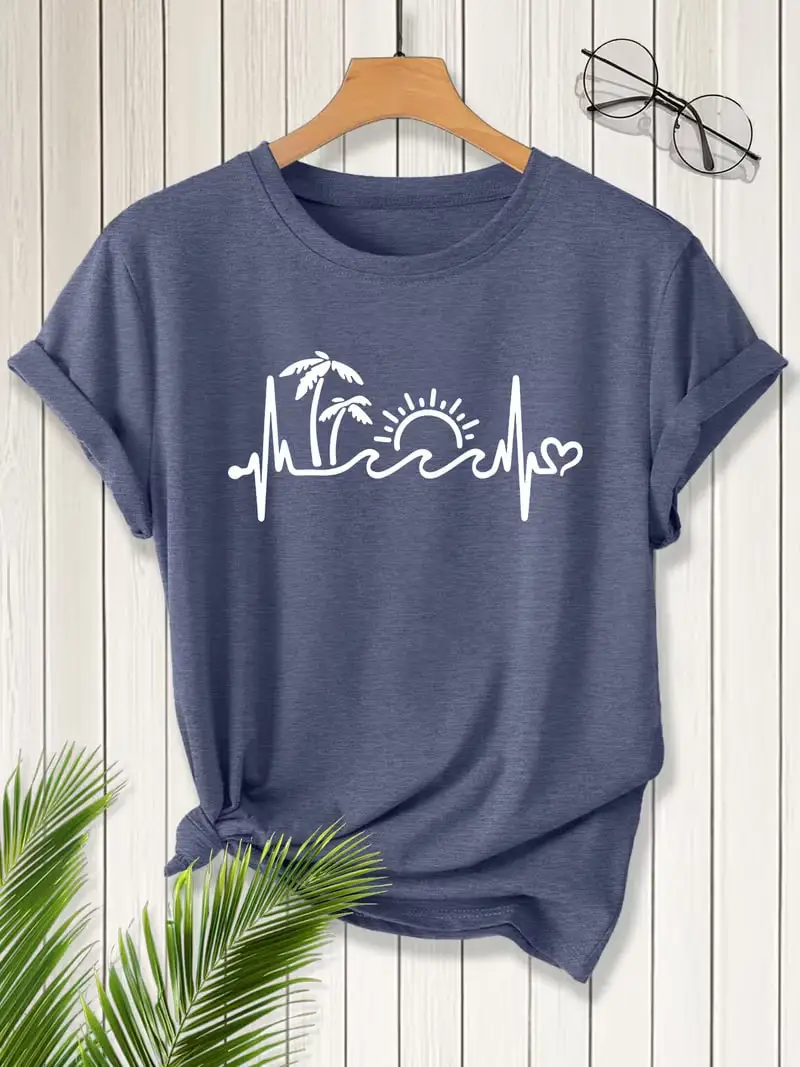 Plus size women's short sleeve T-shirt Palm Tree Sun Heart Pulse Everyday comfortable and versatile style summer outfits
Plus size women's short sleeve T-shirt Palm Tree Sun Heart Pulse Everyday comfortable and versatile style summer outfits