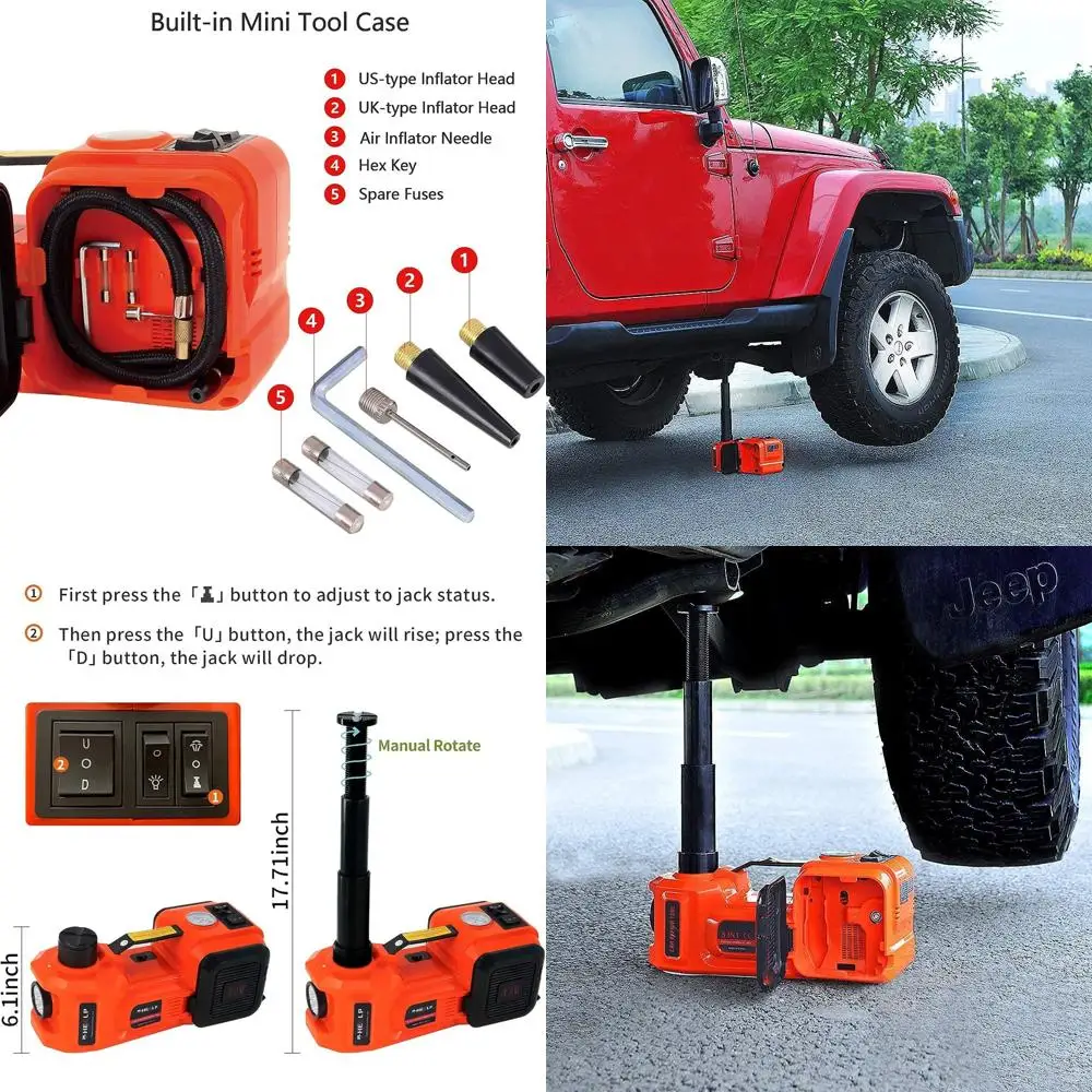 12V 5-Ton Hydraulic Car Jack Kit with Inflator for SUV, Sedan, MPV - 6.1-17.7 Lifting Range
12V 5-Ton Hydraulic Car Jack Kit with Inflator for SUV, Sedan, MPV - 6.1-17.7 Lifting Range