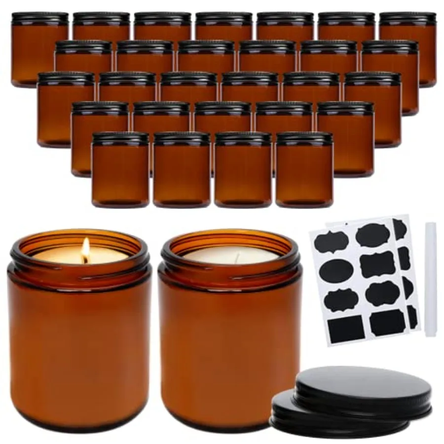 8oz Amber Candle Jars Set of 30Round Glass Jars with Black Lids Empty 250ml Glass Candle Making Jar Bulk Thick Small Food Stora
8oz Amber Candle Jars Set of 30Round Glass Jars with Black Lids Empty 250ml Glass Candle Making Jar Bulk Thick Small Food Stora