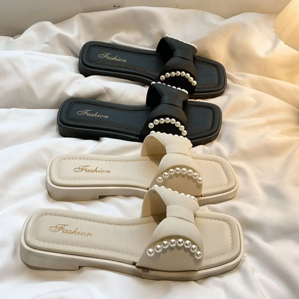 Fashion Soft Sole Bowknot Flat Slippers PVC Anti Slip Pearl Slides Sandals Shoes Sweet Low-heel Slippers Women Summer
Fashion Soft Sole Bowknot Flat Slippers PVC Anti Slip Pearl Slides Sandals Shoes Sweet Low-heel Slippers Women Summer