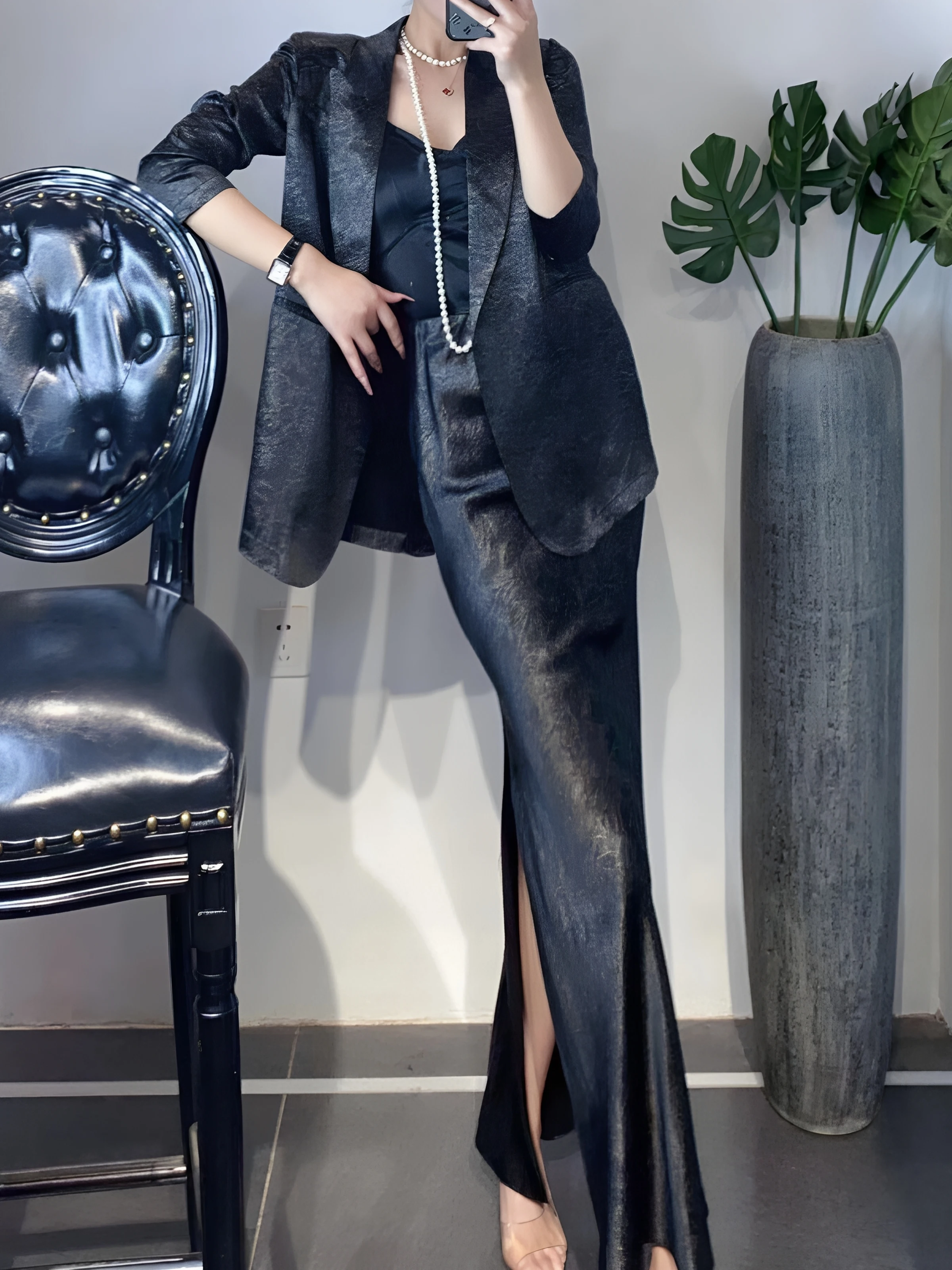Elegant Style Women's Suit Set High Waist Flattering Long Skirt Trendy Slim Fit Autumn Fashion Business Lady Executive Look
Elegant Style Women's Suit Set High Waist Flattering Long Skirt Trendy Slim Fit Autumn Fashion Business Lady Executive Look