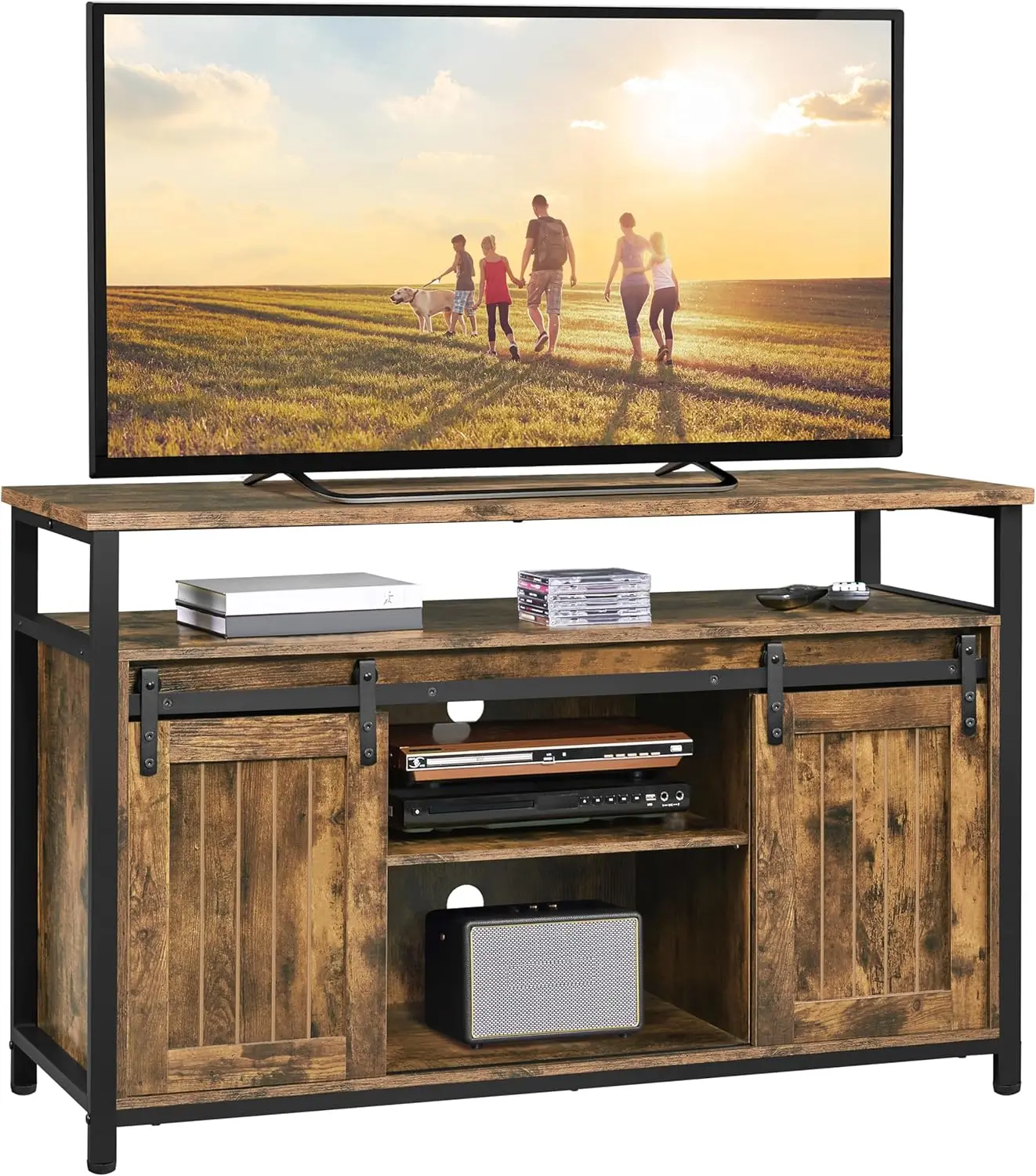 TV Stand, Entertainment Center with Storage Cabinets for 55 Inches TV, Barn Door TV Stand with Height Adjustable Shelves
TV Stand, Entertainment Center with Storage Cabinets for 55 Inches TV, Barn Door TV Stand with Height Adjustable Shelves