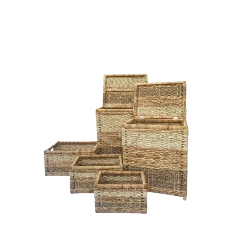 Handmade seaweed woven storage box laundry basket large capacity storage simple style unique and novel shape
Handmade seaweed woven storage box laundry basket large capacity storage simple style unique and novel shape