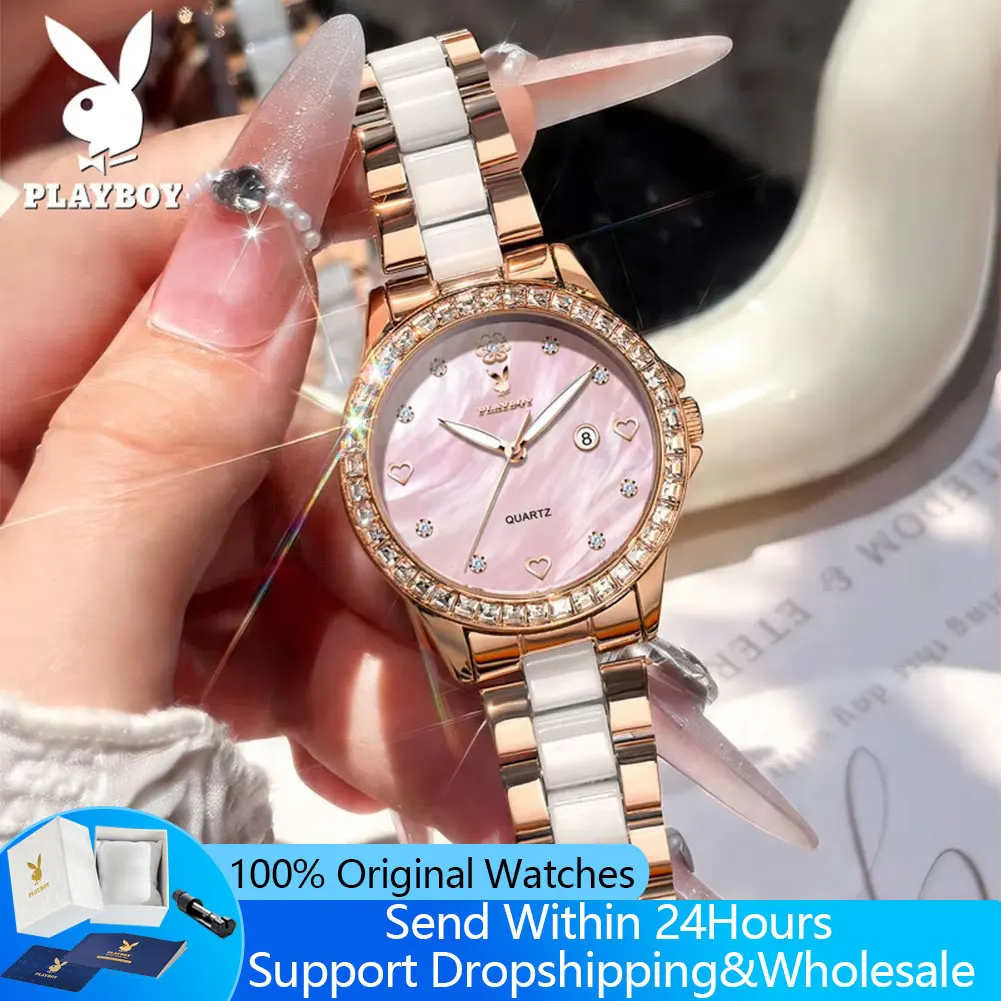 PLAYBOY 3555 Luxury Women's Quartz Watches Elegant Ceramics Strap Diamond Dial Calendar Waterproof Ladies Dress Wristwatches New
PLAYBOY 3555 Luxury Women's Quartz Watches Elegant Ceramics Strap Diamond Dial Calendar Waterproof Ladies Dress Wristwatches New