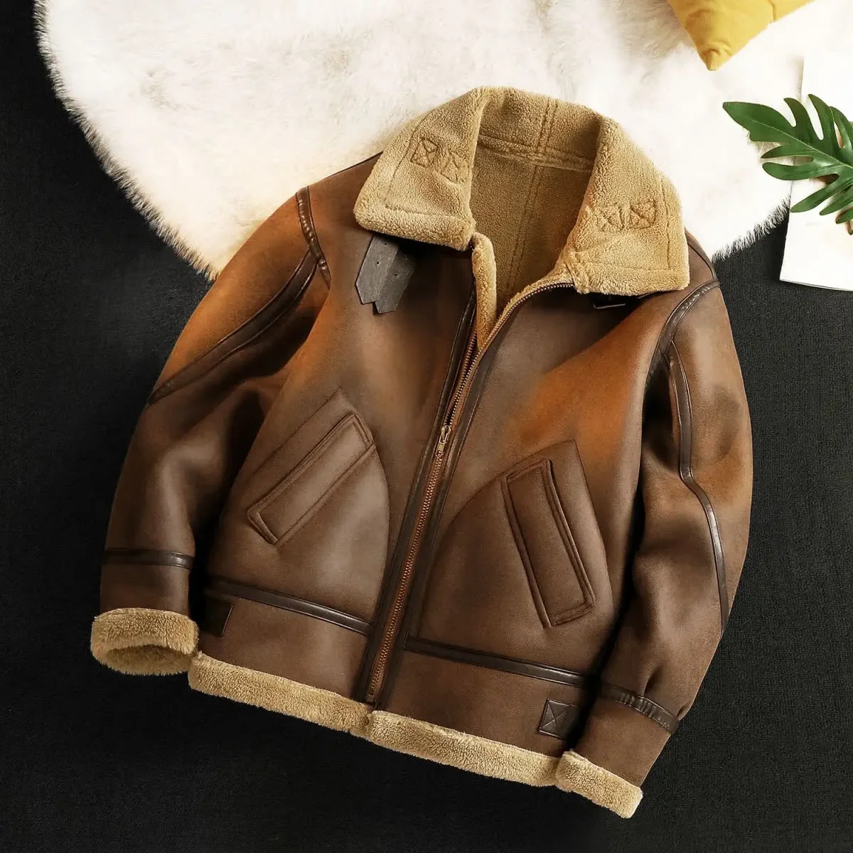 Men's fur one-piece fleece leather jacket, autumn and winter lamb fleece cotton jacket, thickened warm motorcycle leather jacket
Men's fur one-piece fleece leather jacket, autumn and winter lamb fleece cotton jacket, thickened warm motorcycle leather jacket