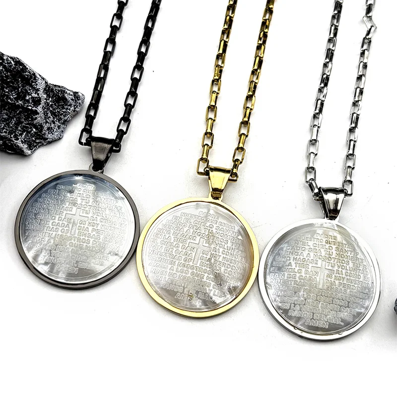 Catholic Spanish Bible Padre Nuestro Praying Cross Necklace for Men Women Stainless Steel Gold Color Shell Amulet Jewelry Gift
Catholic Spanish Bible Padre Nuestro Praying Cross Necklace for Men Women Stainless Steel Gold Color Shell Amulet Jewelry Gift