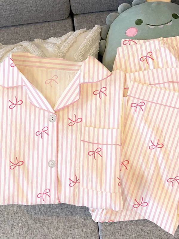 Sweet Knot Print Sleepwear Set Women's Long Sleeve Long Pants Home Clothes Spring Autumn Trend Stripe Design Casual...
Sweet Knot Print Sleepwear Set Women's Long Sleeve Long Pants Home Clothes Spring Autumn Trend Stripe Design Casual...