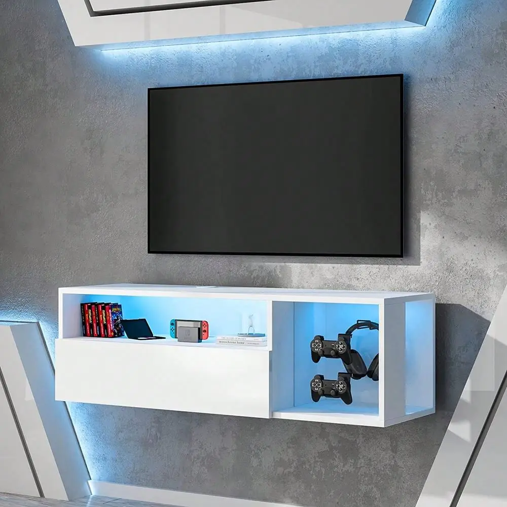 TV Stand, Floating TV Stand, Accommodates TVs To 65, Living Room TV Stand With LED Lights, Open And Closed Storage, White
TV Stand, Floating TV Stand, Accommodates TVs To 65, Living Room TV Stand With LED Lights, Open And Closed Storage, White