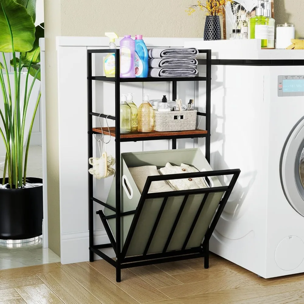 out Laundry Hamper, Space Saving Bathroom Storage Cabinet with Removable Basket, 2 Open Shelves & 4 Side Hooks, Hidden Laundry O
out Laundry Hamper, Space Saving Bathroom Storage Cabinet with Removable Basket, 2 Open Shelves & 4 Side Hooks, Hidden Laundry O