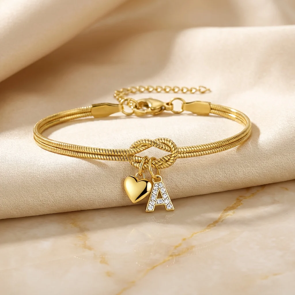 26-Letter Acronym Knot Bracelet, Women's Gold-Plated Double Snake Chain Heart-Shaped Letter Pendant with Diamonds Z-A Acronym Bracelet, Jewelry, Birthday, Valentine's Day, Gifts, For Her, Mother, Girlfriend
26-Letter Acronym Knot Bracelet, Women's Gold-Plated Double Snake Chain Heart-Shaped Letter Pendant with Diamonds Z-A Acronym Bracelet, Jewelry, Birthday, Valentine's Day, Gifts, For Her, Mother, Girlfriend