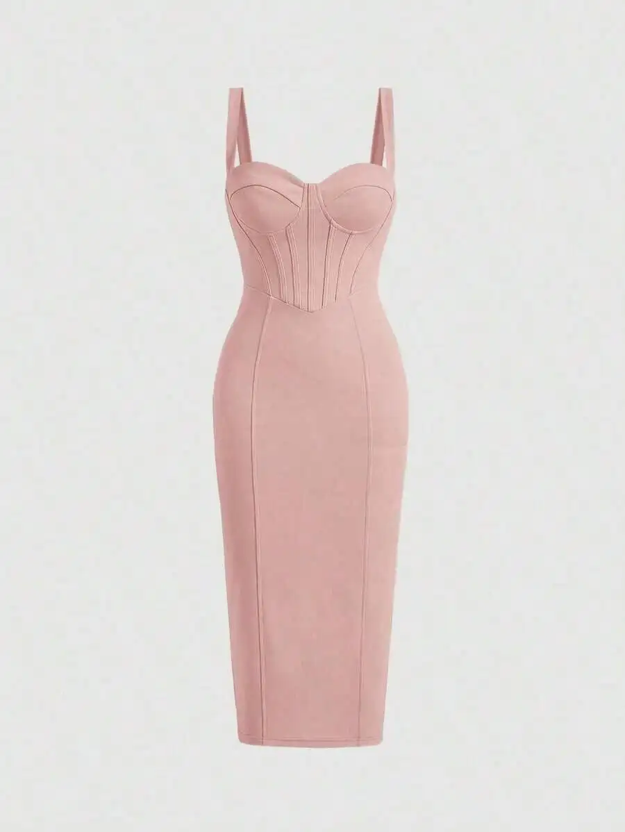 Solid Bustier Cami Dress Pastel Pink Womens Bodycon Midi Dress
Solid Bustier Cami Dress Pastel Pink Womens Bodycon Midi Dress