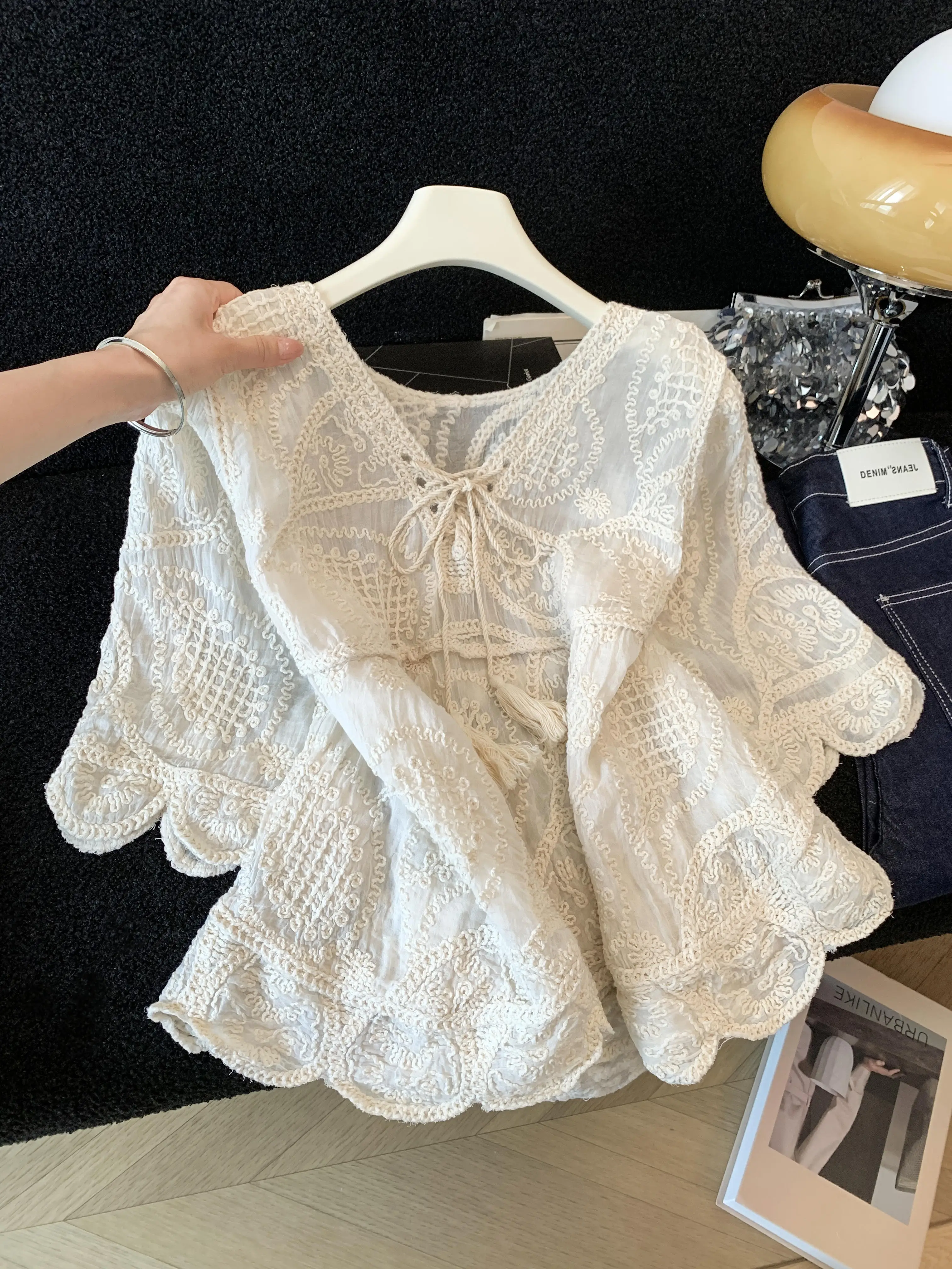 Women Bohemian Heavy Embroidery V-Neck Blouse, Summer Hollow Out Crochet Sun Protection Shirt, High-End Age-Reducing Casual Top
Women Bohemian Heavy Embroidery V-Neck Blouse, Summer Hollow Out Crochet Sun Protection Shirt, High-End Age-Reducing Casual Top