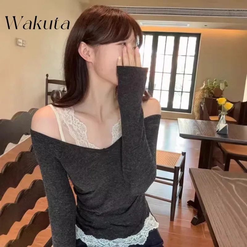 WAKUTA Pure Desire Wind Lace Splicing Fake Two Pieces футболка с длинными рукавами осень тонкий тонкий дизайн без бретелек Sense of Top 여성 반팔 니트
WAKUTA Pure Desire Wind Lace Splicing Fake Two Pieces футболка с длинными рукавами осень тонкий тонкий дизайн без бретелек Sense of Top 여성 반팔 니트