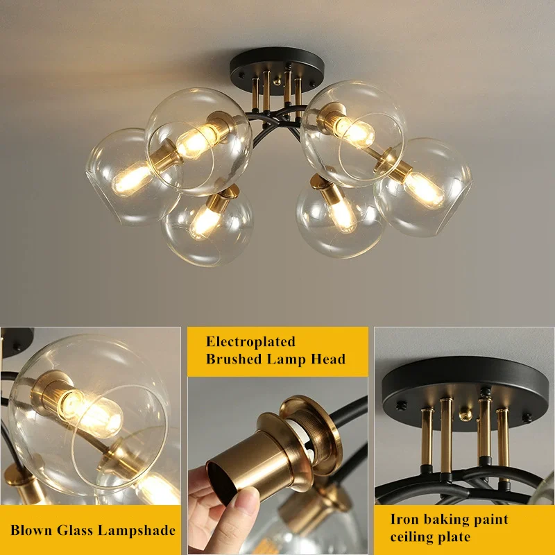 Industrial vintage ceiling light clear glass globe light Design black gold light fixture bedroom decoration dining room light
Industrial vintage ceiling light clear glass globe light Design black gold light fixture bedroom decoration dining room light