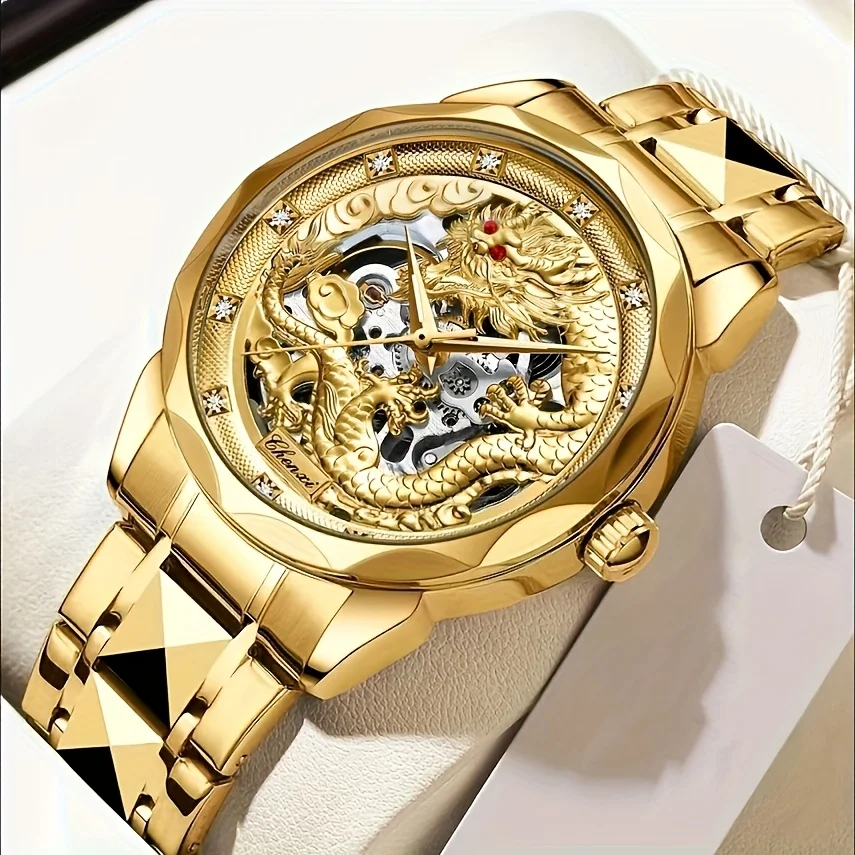 Light Luxury and Luxurious Business Men's Mechanical Watch, with a Golden Dragon Design, Automatic Winding, Skeleton Design, No Battery Needed, Stylish and Versatile, a Handsome Men's Watch with a Fully Automatic Mechanical Movement, the Perfect Gift for
Light Luxury and Luxurious Business Men's Mechanical Watch, with a Golden Dragon Design, Automatic Winding, Skeleton Design, No Battery Needed, Stylish and Versatile, a Handsome Men's Watch with a Fully Automatic Mechanical Movement, the Perfect Gift for