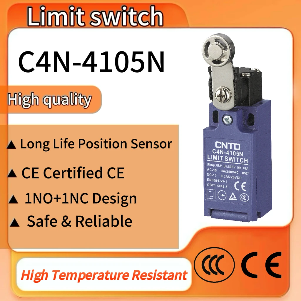 CNTD C4N-4105N Industrial Limit Switch IP67 Waterproof 500K Cycles Metal Ball Lever 1NC 1NO Slow Action Forced Disconnect
CNTD C4N-4105N Industrial Limit Switch IP67 Waterproof 500K Cycles Metal Ball Lever 1NC 1NO Slow Action Forced Disconnect