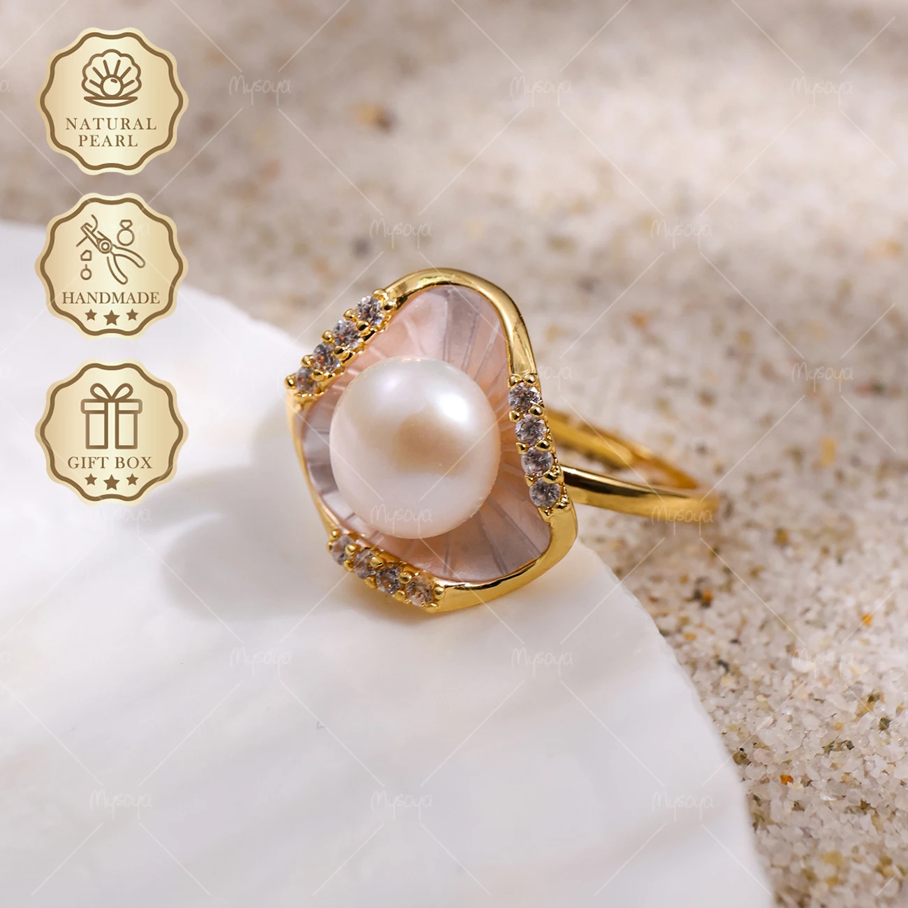 MYSOYA 7-8mm Freshwater Pearl Open Ring Petal CZ Ring, Gift Box, Birthday & Mother's Day Jewelry S400
MYSOYA 7-8mm Freshwater Pearl Open Ring Petal CZ Ring, Gift Box, Birthday & Mother's Day Jewelry S400