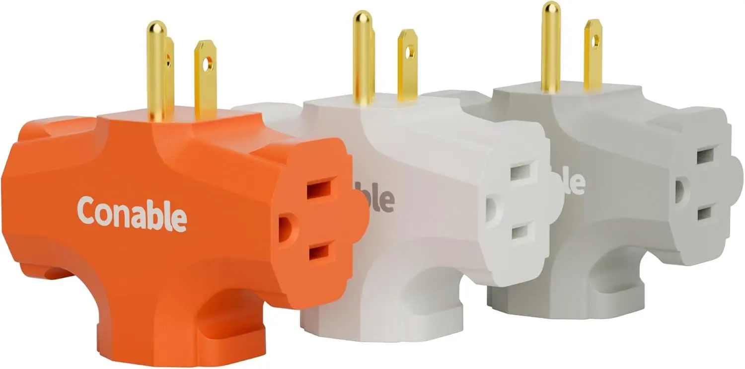 3-Outlet Adapter, T-Shaped Plug Extender, Heavy-Duty Grounded Power Tap, 3 Pack, ETL Listed, Orange/White/Grey
3-Outlet Adapter, T-Shaped Plug Extender, Heavy-Duty Grounded Power Tap, 3 Pack, ETL Listed, Orange/White/Grey