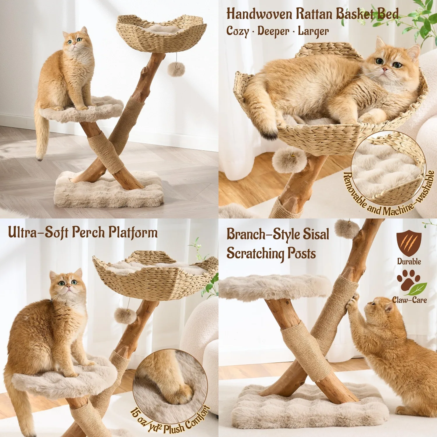 33.5" Modern Cat Tree for Indoor Cats, Aesthetic Natural Wood Cat Tower with Branch-Style Sisal Scratching Posts,, Customized
33.5" Modern Cat Tree for Indoor Cats, Aesthetic Natural Wood Cat Tower with Branch-Style Sisal Scratching Posts,, Customized