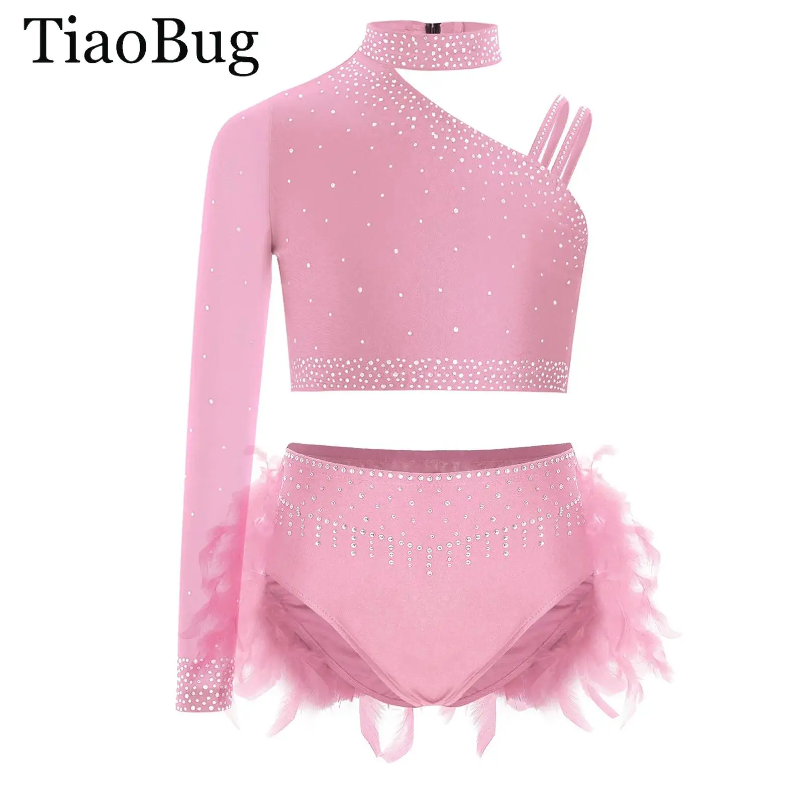 Костюм для танцев для девочек: топ на одно плечо с перьями и брифы, украшенные стразами, для лирических, латинских, сальса, балетных и джазовых танцев, а также для фигурного катания
Костюм для танцев для девочек: топ на одно плечо с перьями и брифы, украшенные стразами, для лирических, латинских, сальса, балетных и джазовых танцев, а также для фигурного катания