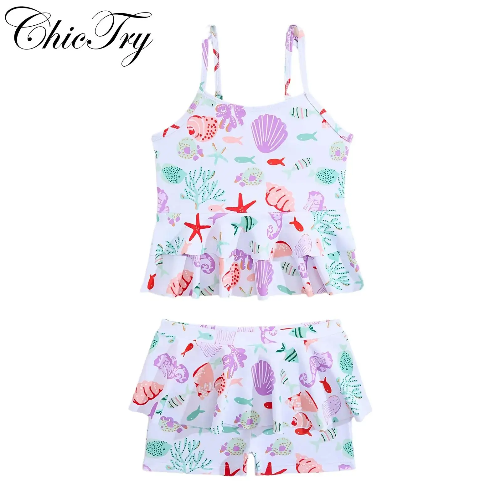 Kids Girls Swim Sets Two-Piece Swimsuit Bathing Suit Swimwear Beach Outfits Sleeveless Tiered Ruffled Top with Peplum Shorts
Kids Girls Swim Sets Two-Piece Swimsuit Bathing Suit Swimwear Beach Outfits Sleeveless Tiered Ruffled Top with Peplum Shorts